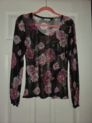 Full Circle Trends Women's Size Large Long Sleeve Crop Top Floral - Thumbnail 4