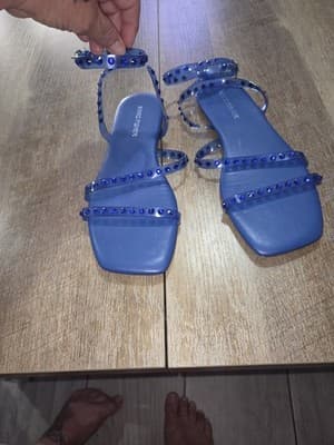 Marc Fisher Women's Blue Suede Flats Size 8.5 Studded Ankle Strap