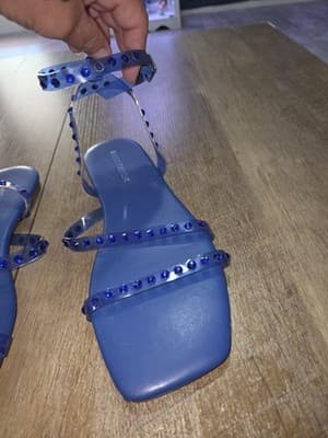 Marc Fisher Women's Blue Suede Flats Size 8.5 Studded Ankle Strap - Thumbnail 5
