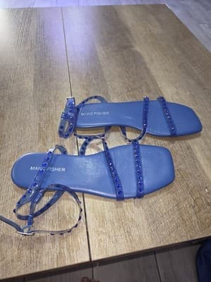 Marc Fisher Women's Blue Suede Flats Size 8.5 Studded Ankle Strap - Thumbnail 2