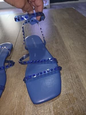 Marc Fisher Women's Blue Suede Flats Size 8.5 Studded Ankle Strap - Thumbnail 4