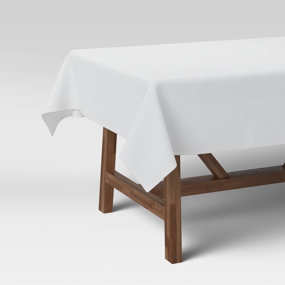 104" X 60" Solid Tablecloth White - Threshold™: Rectangle, Cotton & Recycled Polyester, Machine Washable