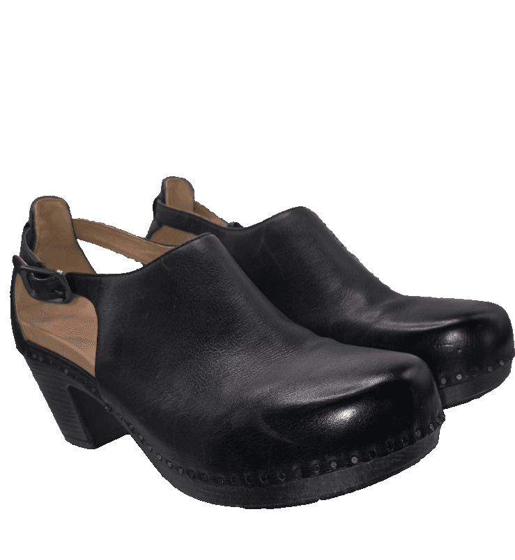 Dansko Sassy Black Leather Clogs Platform Slingback Heels Women Size US 11 EU 42 - Thumbnail 2