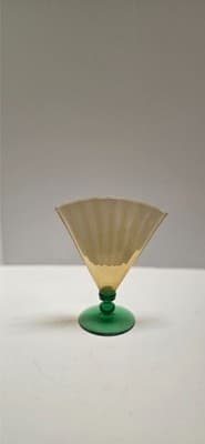Vintage Steuben Art Glass Fan Vase 6287 Amber Optic Ribbed Pomona Green Foot Dec - Thumbnail 8