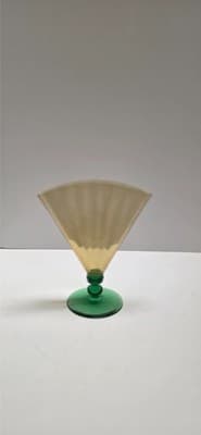 Vintage Steuben Art Glass Fan Vase 6287 Amber Optic Ribbed Pomona Green Foot Dec - Thumbnail 13
