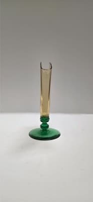 Vintage Steuben Art Glass Fan Vase 6287 Amber Optic Ribbed Pomona Green Foot Dec - Thumbnail 4