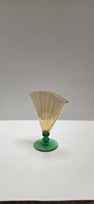 Vintage Steuben Art Glass Fan Vase 6287 Amber Optic Ribbed Pomona Green Foot Dec - Thumbnail 2