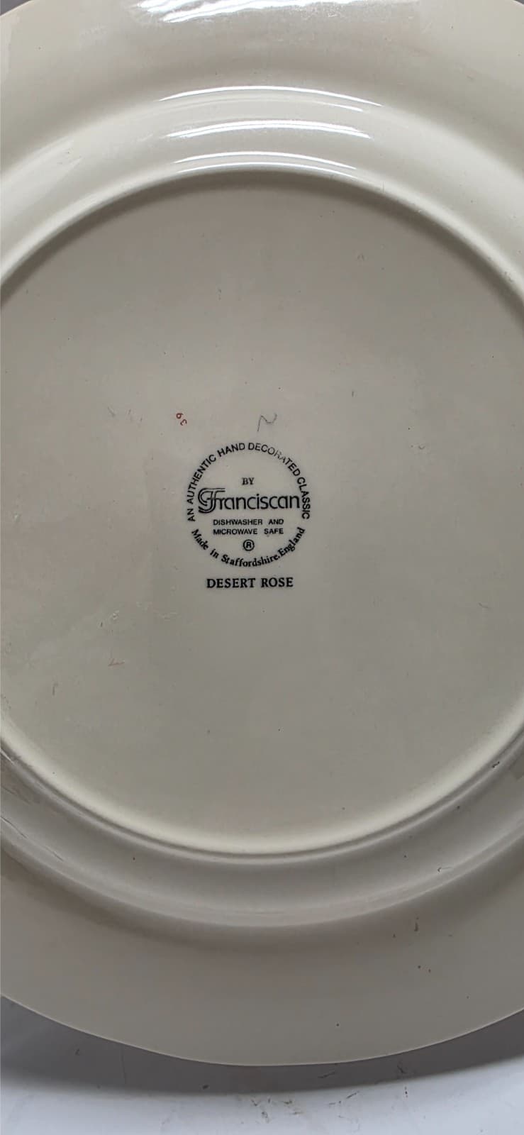 Vintage Franciscan Desert Rose 10.5" Dinner Plate(USA 76-77) (Eng85-2002) logos - Thumbnail 10