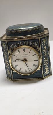 Vintage Ocean Queen Coffee Tin Clock John Moore Sons Clerkenwell London Quartz