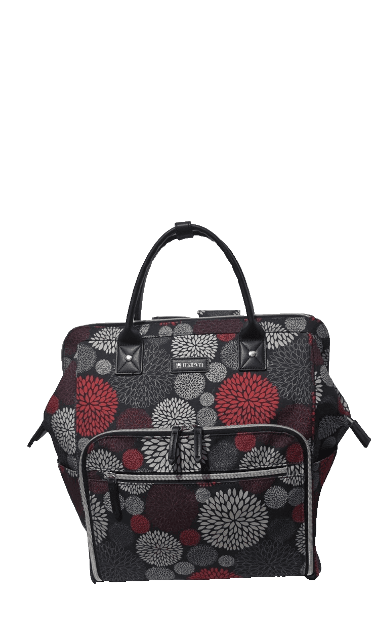 Maevn ReadyGo Clinical Backpack/Medical Tote Bag Red White Grey Floral Dhalia - Thumbnail 6