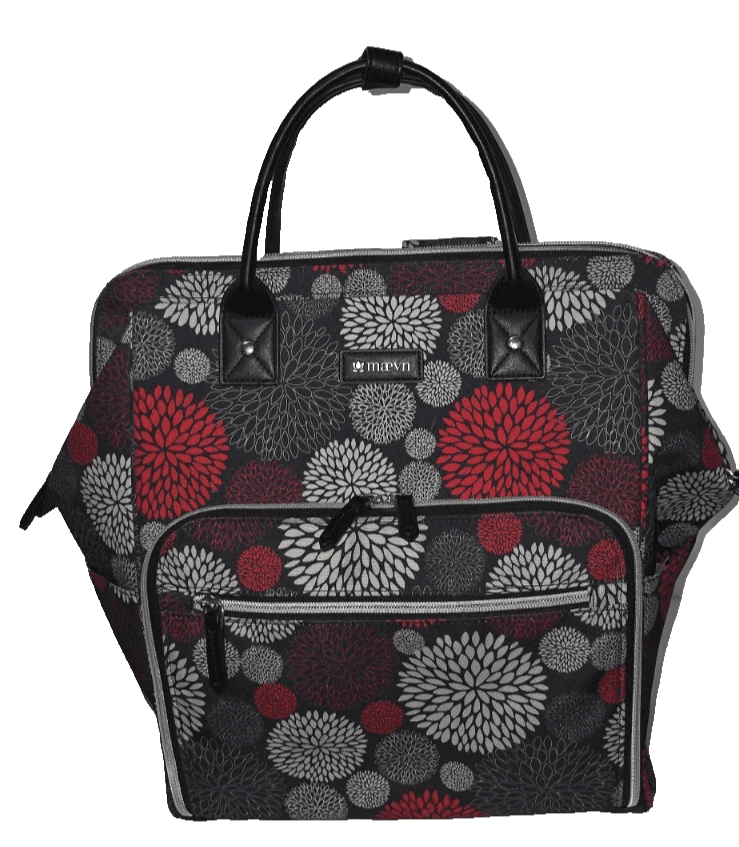 Maevn ReadyGo Clinical Backpack/Medical Tote Bag Red White Grey Floral Dhalia