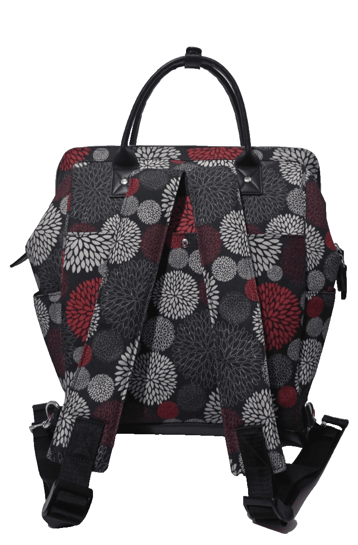 Maevn ReadyGo Clinical Backpack/Medical Tote Bag Red White Grey Floral Dhalia - Thumbnail 5