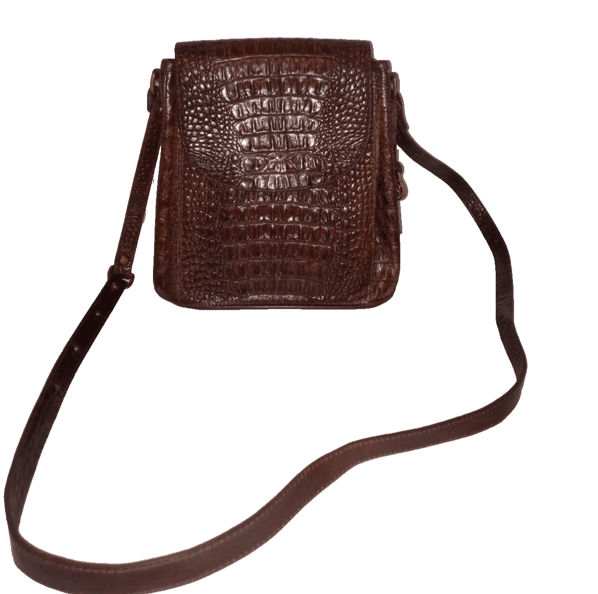 Used Vintage Brahmin Pecan Melbourne Leather Crossbody Bag Croc Embossed Flap