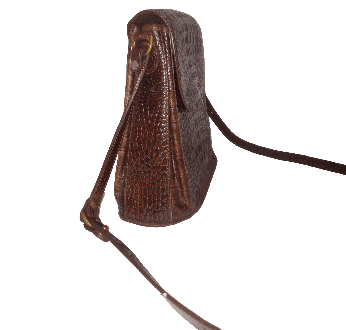 Used Vintage Brahmin Pecan Melbourne Leather Crossbody Bag Croc Embossed Flap - Thumbnail 3