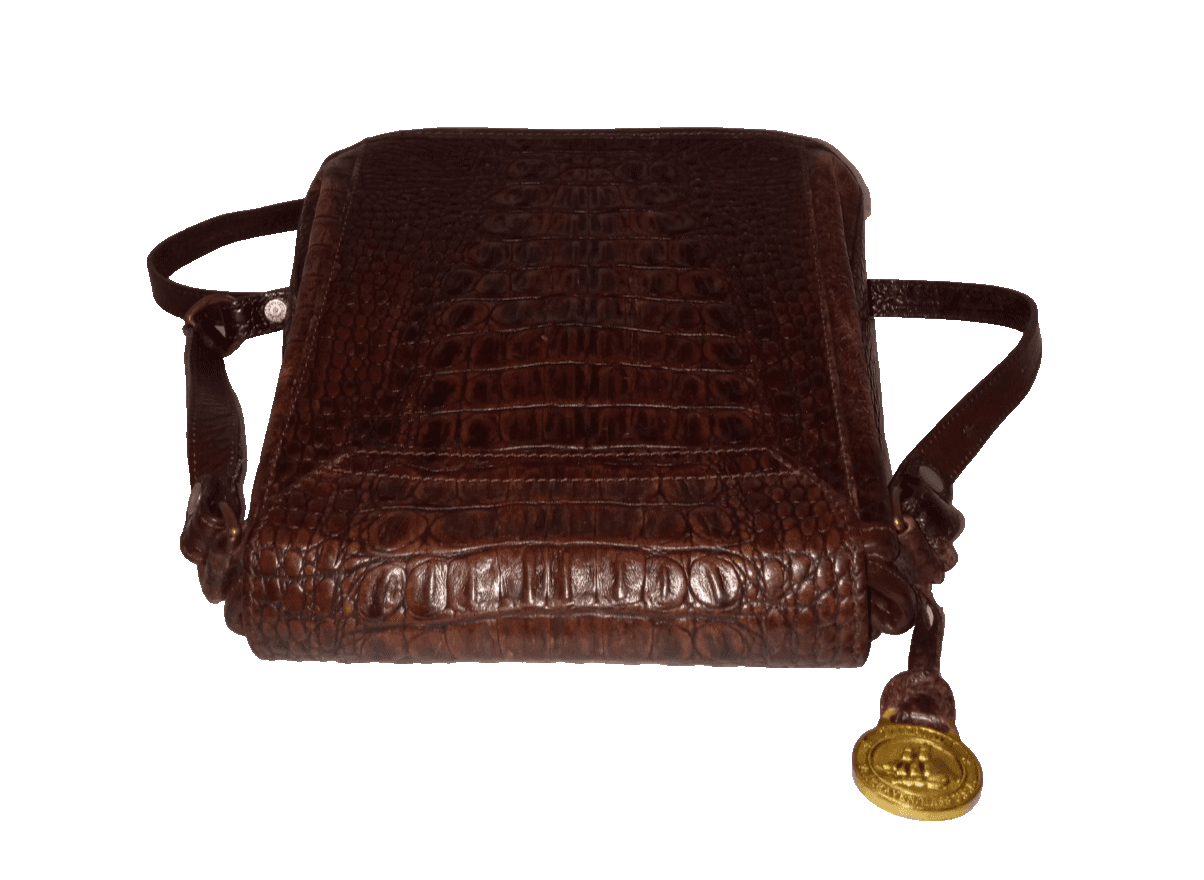 Used Vintage Brahmin Pecan Melbourne Leather Crossbody Bag Croc Embossed Flap - Thumbnail 7