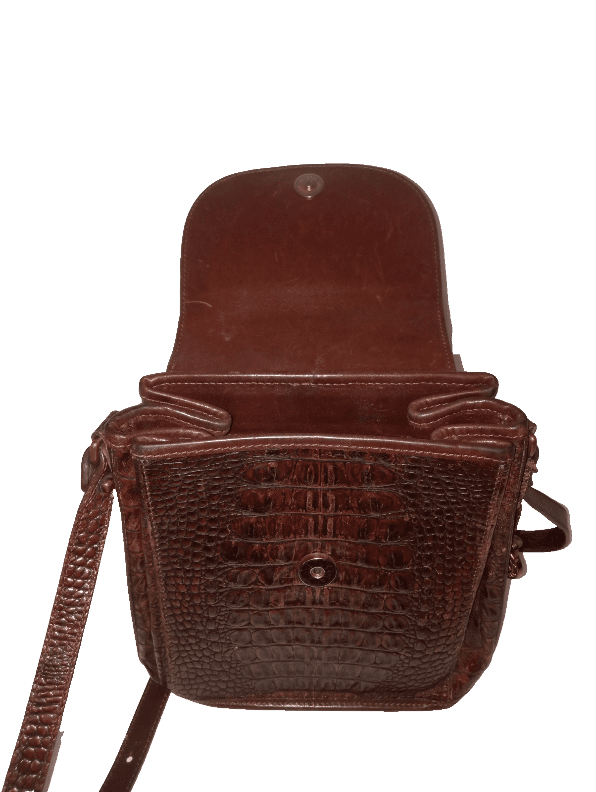 Used Vintage Brahmin Pecan Melbourne Leather Crossbody Bag Croc Embossed Flap - Thumbnail 8
