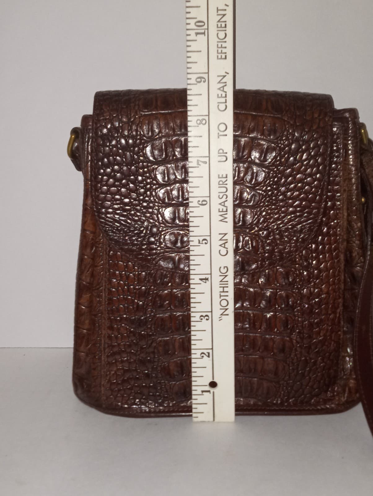 Used Vintage Brahmin Pecan Melbourne Leather Crossbody Bag Croc Embossed Flap - Thumbnail 9