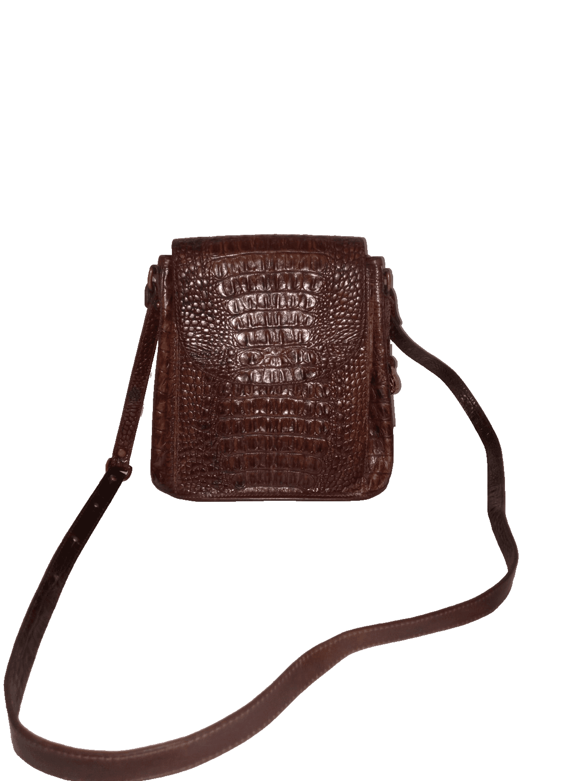 Used Vintage Brahmin Pecan Melbourne Leather Crossbody Bag Croc Embossed Flap - Thumbnail 13