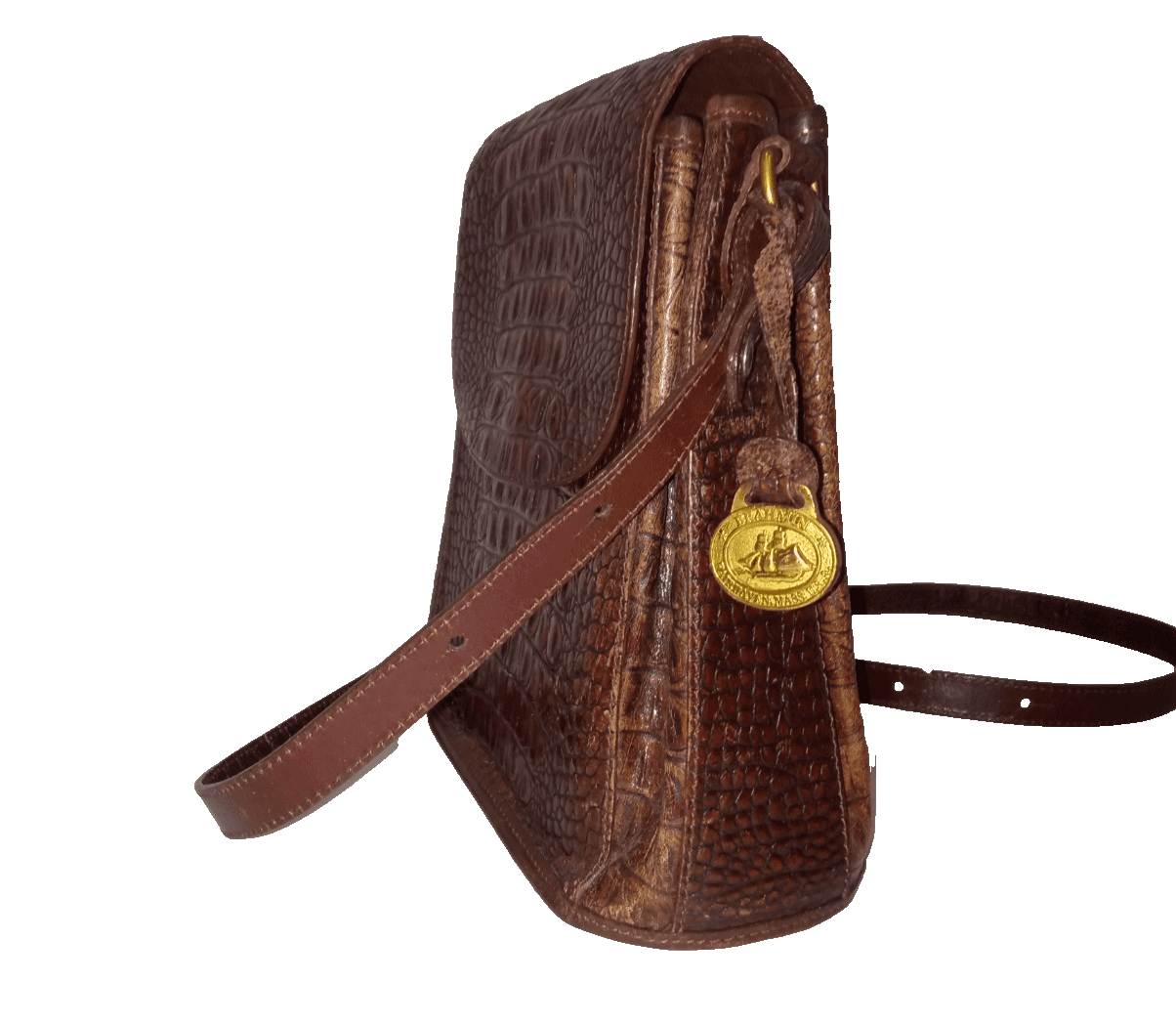 Used Vintage Brahmin Pecan Melbourne Leather Crossbody Bag Croc Embossed Flap - Thumbnail 5