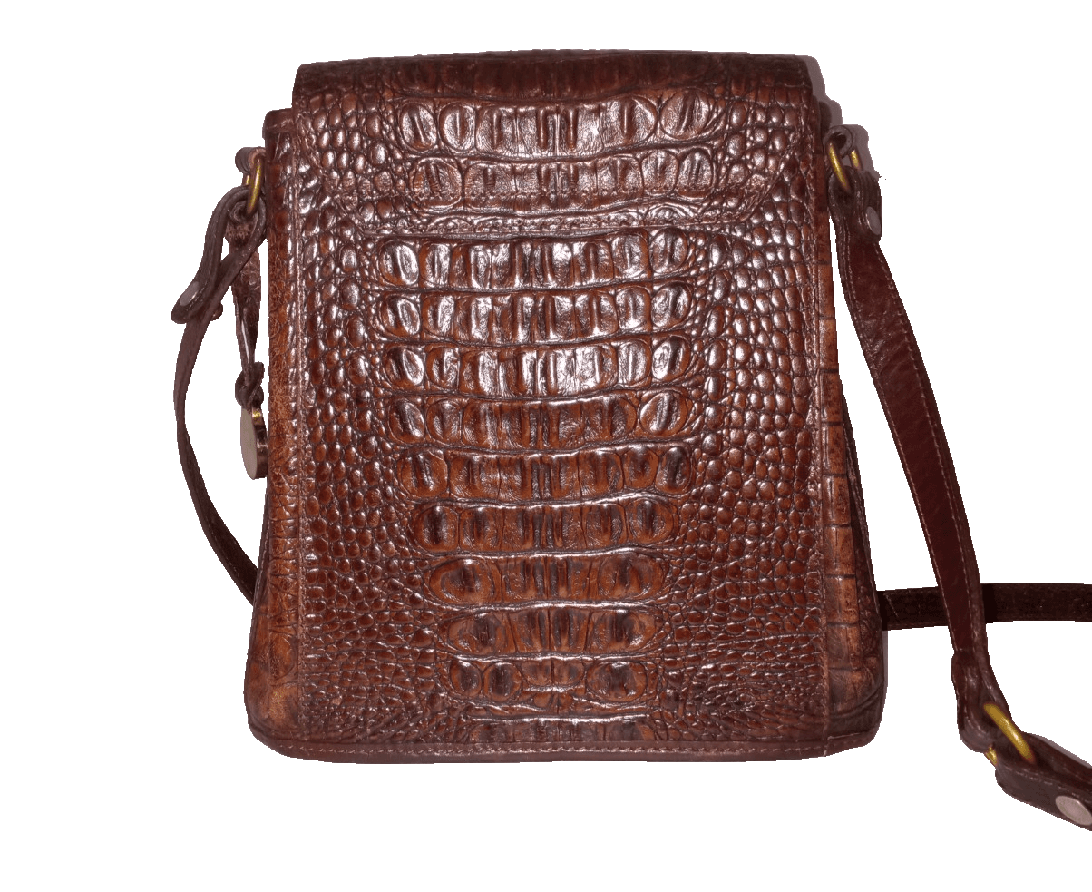 Used Vintage Brahmin Pecan Melbourne Leather Crossbody Bag Croc Embossed Flap - Thumbnail 4
