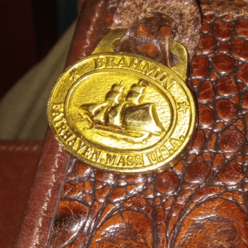 Used Vintage Brahmin Pecan Melbourne Leather Crossbody Bag Croc Embossed Flap - Thumbnail 2