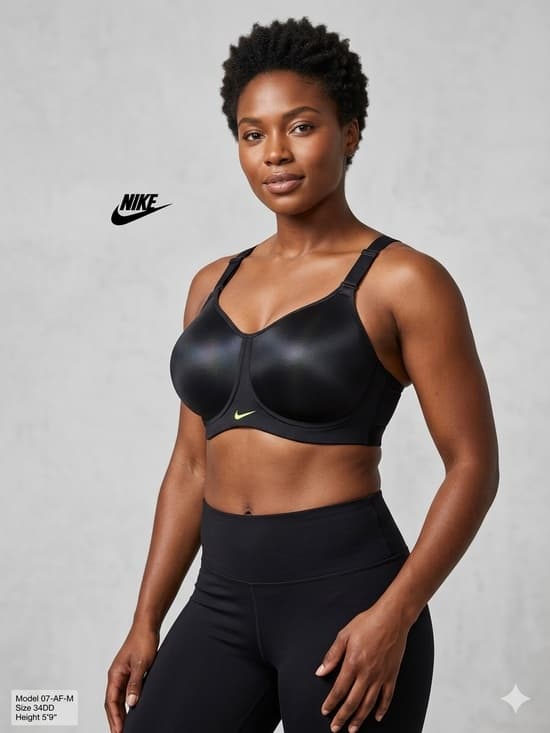 Nike Black Supportive Sports Bra with Subtle Lime Swoosh - Thumbnail 3