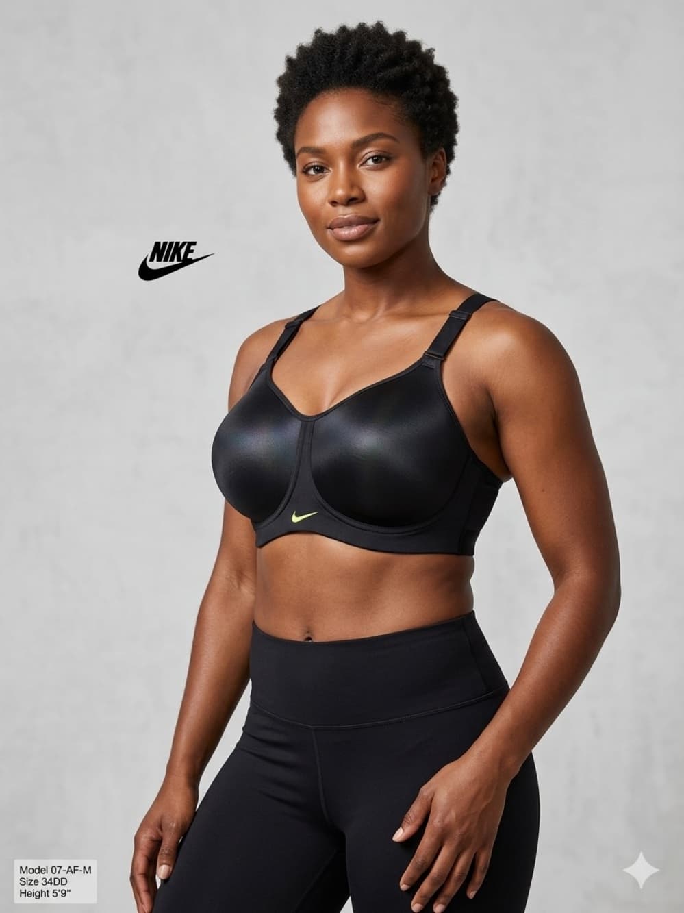Nike Black Supportive Sports Bra with Subtle Lime Swoosh - Thumbnail 2