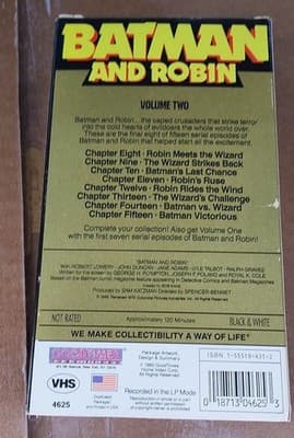 Batman and Robin Volume Two (1949) VHS Classic Black & White 1989 Release - Thumbnail 2