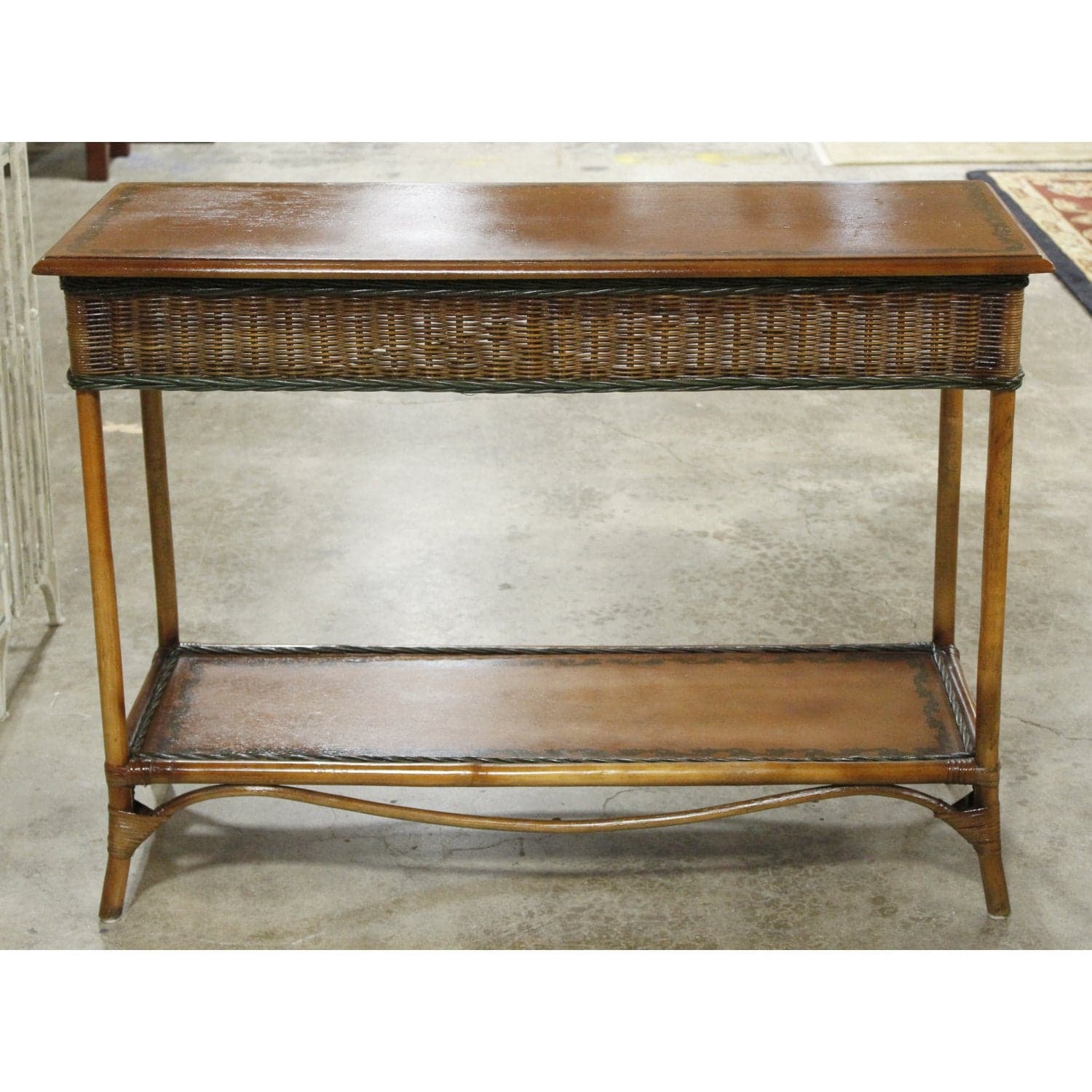 Handpainted Wood & Wicker Console Table - Thumbnail 2