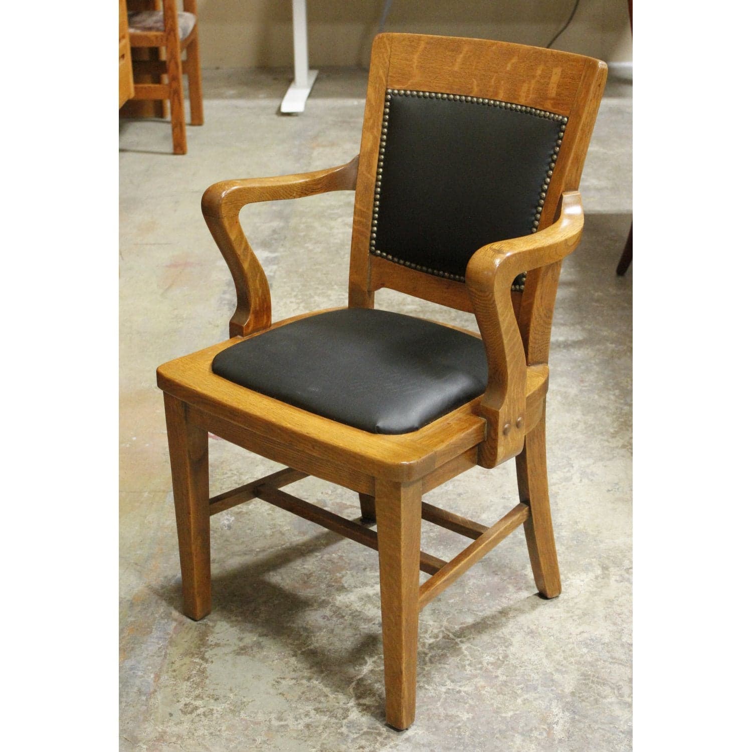 Vintage Oak Stationary Office Chair - Thumbnail 3