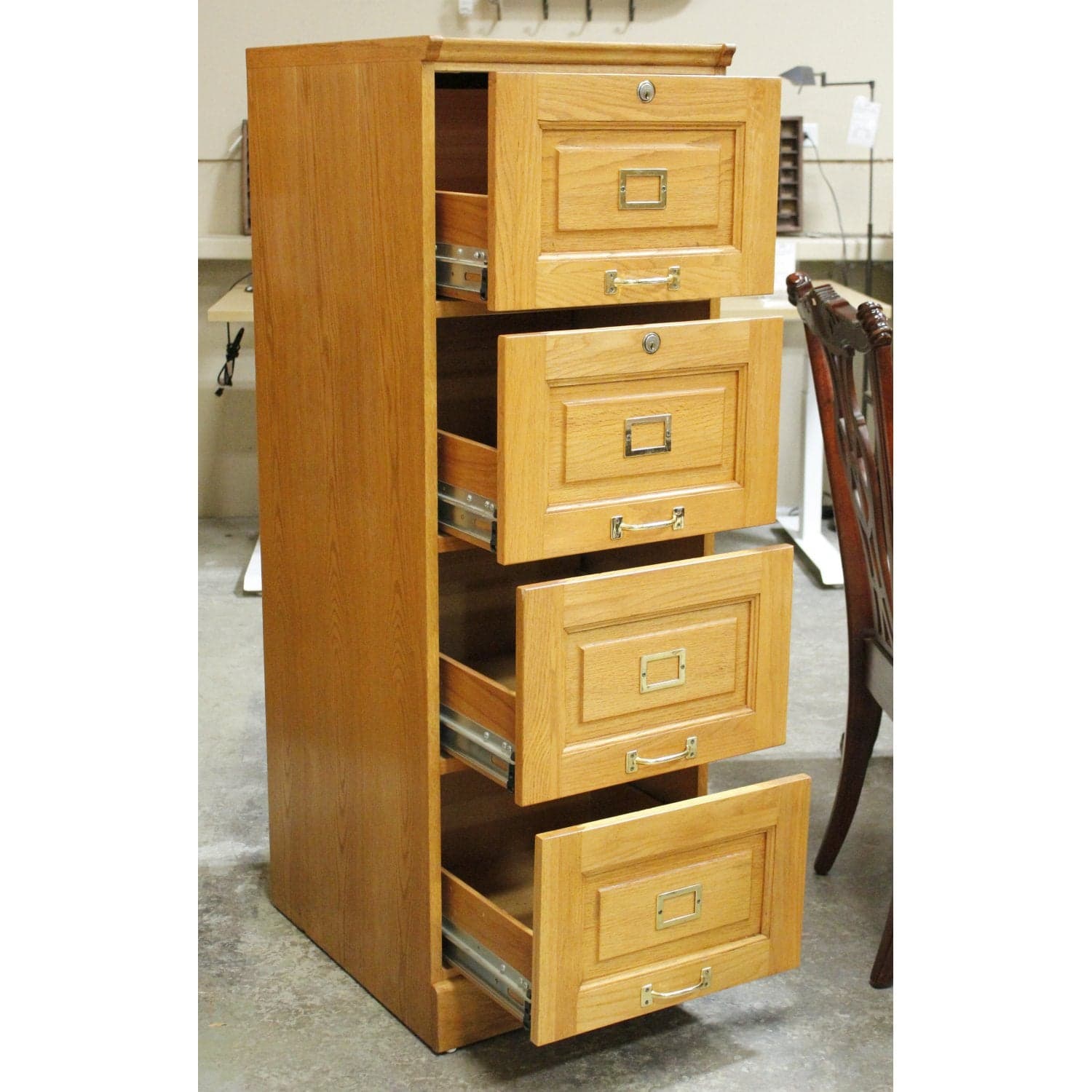 Golden Oak 4 Drawer File Cabinet - Golden Oak - Thumbnail 2