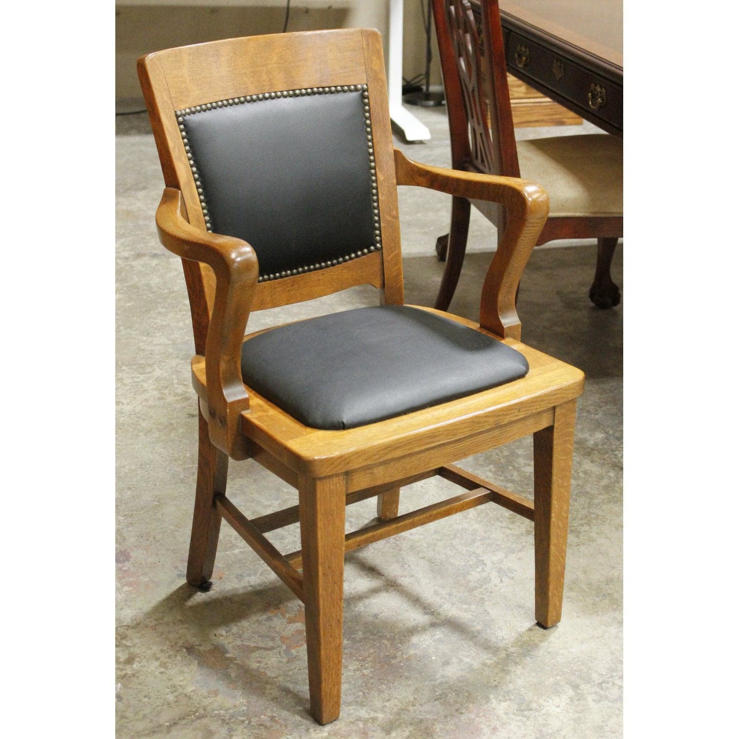 Vintage Oak Stationary Office Chair - Thumbnail 2
