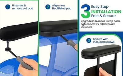 10-1/4" Universal Wheelchair Armrest Pads Pair w Screws Replacement Set - Thumbnail 3