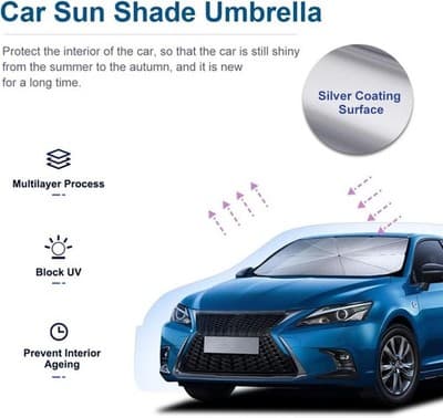 44 x 25 Car Windshield Sun Shade Umbrella — UV Heat Shield, Foldable Reflector - Thumbnail 5