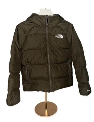 The North Face Boys Hooded Puffer Jacket Olive Green Camo Lining Size M - Thumbnail 2