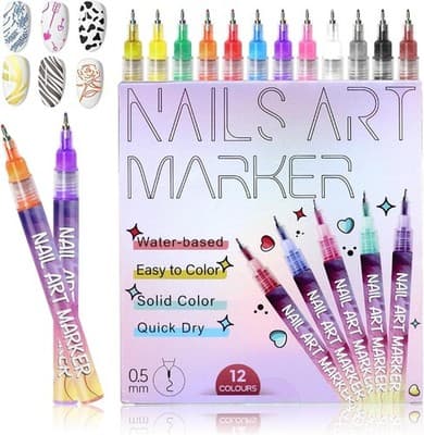 Nails Art Marker Set 12 Colors Water-Based Quick Dry Nail Polish Pens