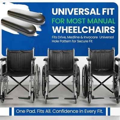 10-1/4" Universal Wheelchair Armrest Pads Pair w Screws Replacement Set - Thumbnail 4