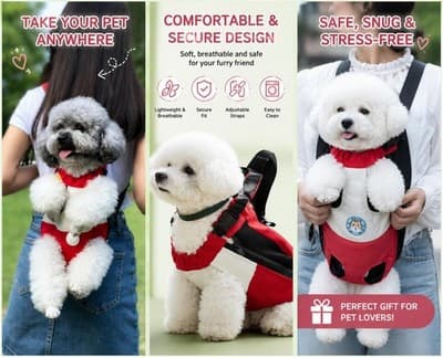 Pet Carrier Backpack Red and White Adjustable Dog Carrier for Small Dogs - Thumbnail 2