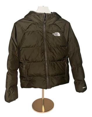 The North Face Boys Hooded Puffer Jacket Olive Green Camo Lining Size M - Thumbnail 3