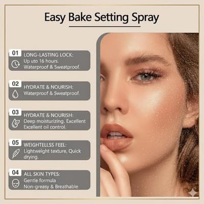 Easy Bake Setting Spray – Waterproof Long-Lasting Makeup Lock (100ml) - Thumbnail 3