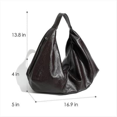 Women's Large Vegan Leather Slouchy Crescent Tote Shoulder Bag