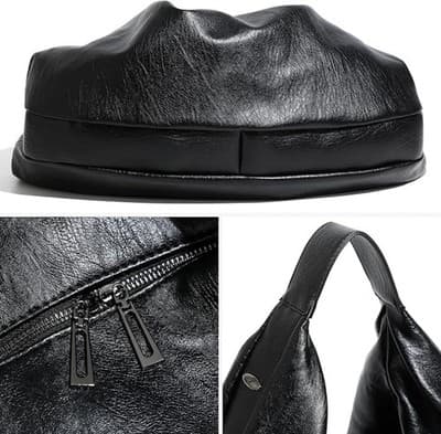 Women's Large Vegan Leather Slouchy Crescent Tote Shoulder Bag - Thumbnail 3