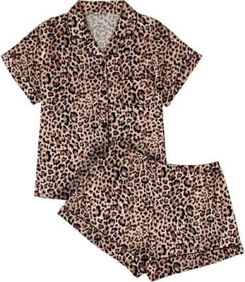 Leopard Print Short Sleeve Pajama Set - Soft Lightweight Sleepwear, Size S - Thumbnail 2
