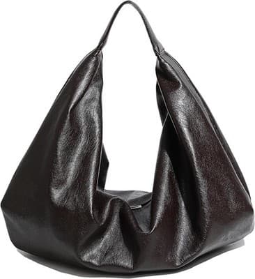 Women's Large Vegan Leather Slouchy Crescent Tote Shoulder Bag - Thumbnail 5