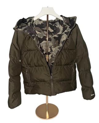 The North Face Boys Hooded Puffer Jacket Olive Green Camo Lining Size M - Thumbnail 5
