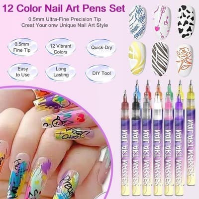 Nails Art Marker Set 12 Colors Water-Based Quick Dry Nail Polish Pens - Thumbnail 6