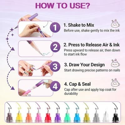 Nails Art Marker Set 12 Colors Water-Based Quick Dry Nail Polish Pens - Thumbnail 3