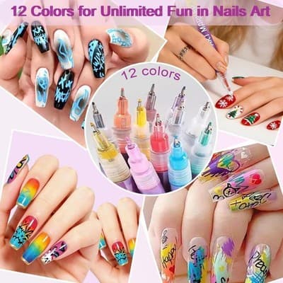 Nails Art Marker Set 12 Colors Water-Based Quick Dry Nail Polish Pens - Thumbnail 2