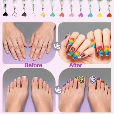 Nails Art Marker Set 12 Colors Water-Based Quick Dry Nail Polish Pens - Thumbnail 5
