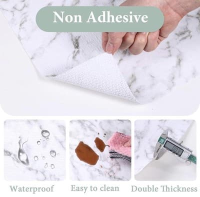 Marble Pattern Kitchen Countertop and Drawer Liners, Easy-Cut, No Glue, White - Thumbnail 5